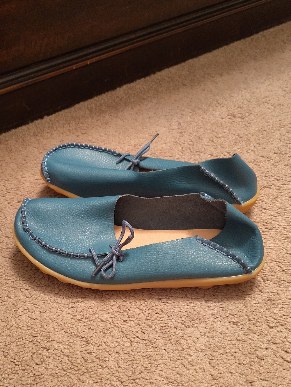 Women's Teal Leather Slip-On Loafers